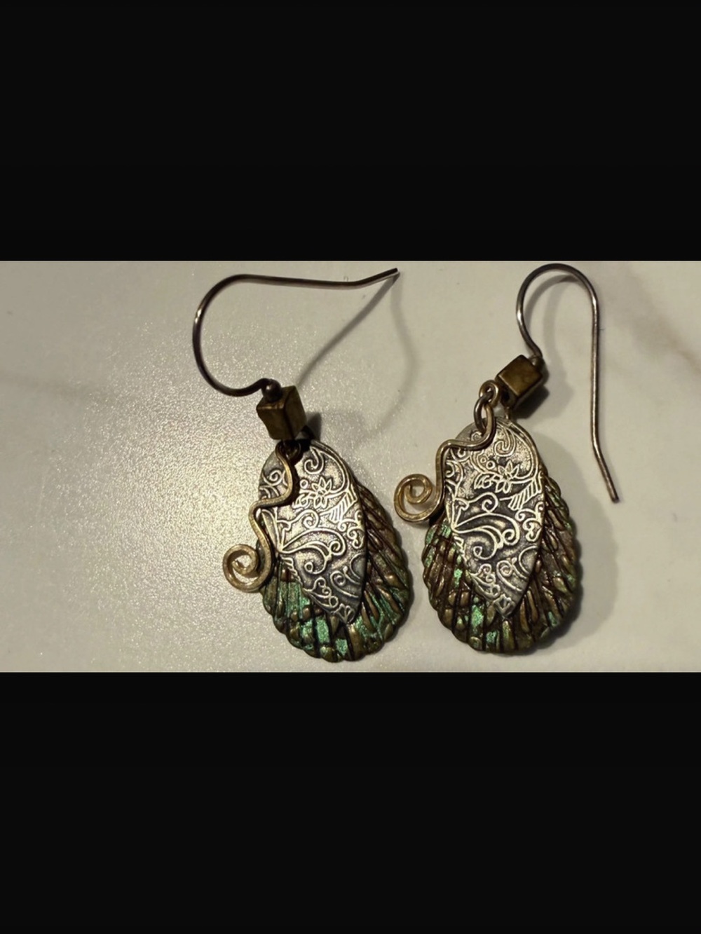 Vintage-Inspired Green and Gold Filigree Drop Earrings silver forest